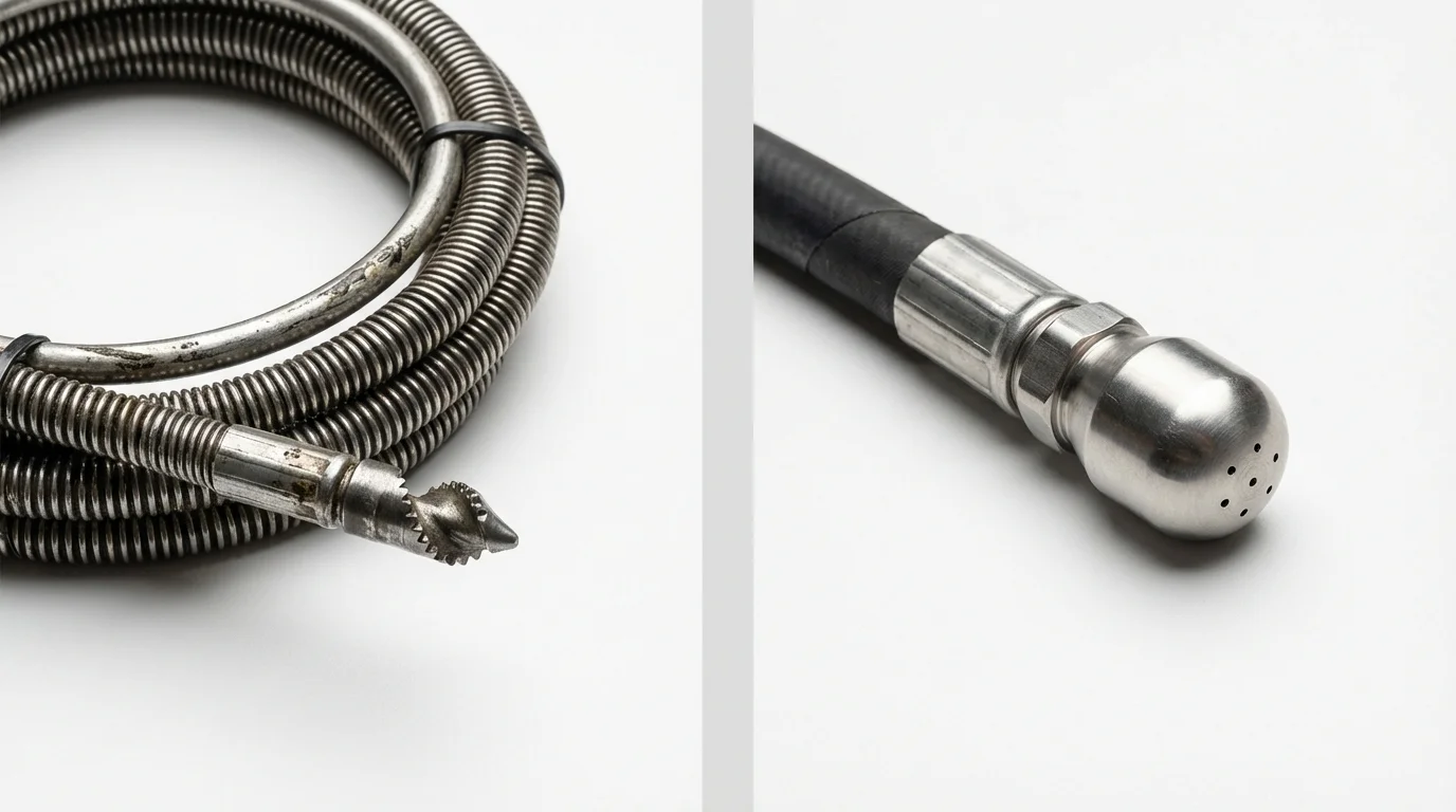 Drain snake cable and hydro jetting nozzle used for drain cleaning in Lafayette, CO