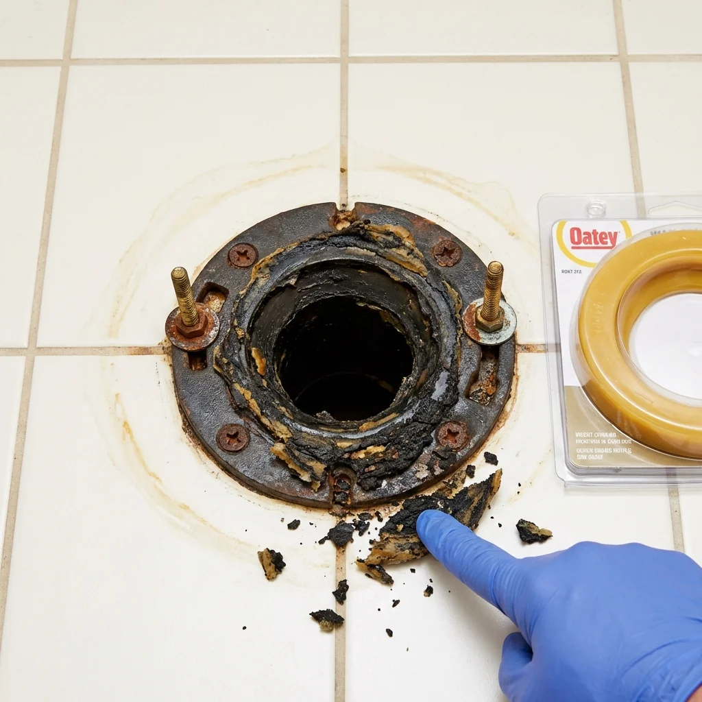 Failed wax ring showing water seepage at the base of a toilet in a Lafayette, CO home