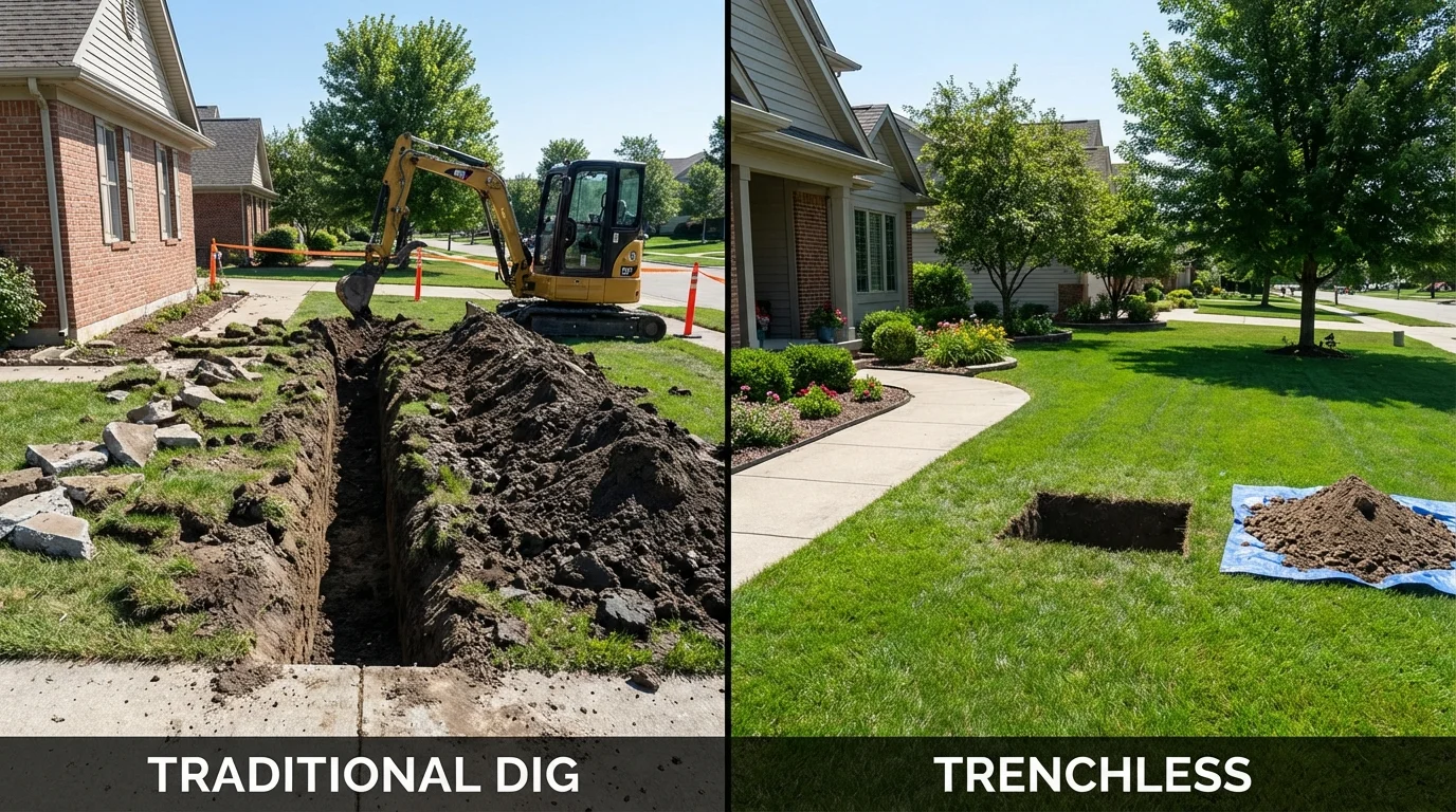 Trenchless sewer repair with minimal yard damage versus traditional excavation in Lafayette, CO